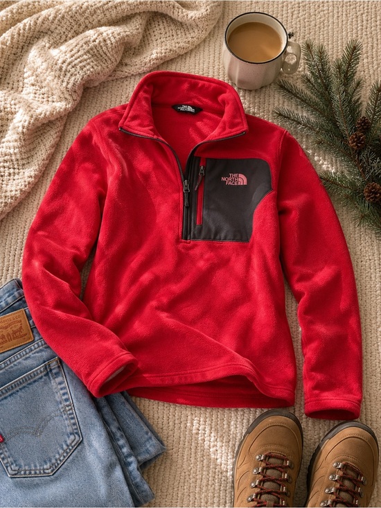The North Face Other - The North Face Red Fleece Quarter-Zip Pullover with Dark Trim